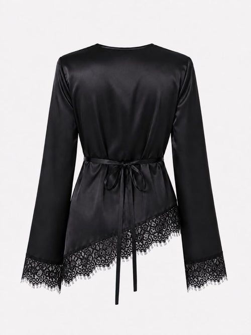 Black Asymmetrical Shirt - Layali Al Noor