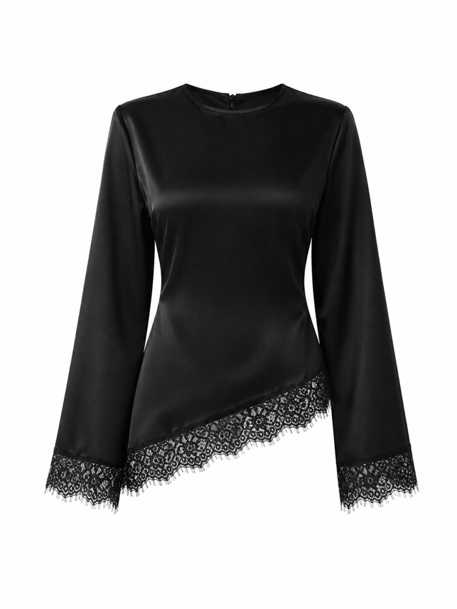 Black Asymmetrical Shirt - Layali Al Noor