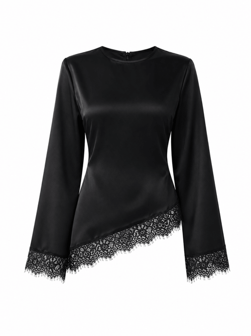 Black Asymmetrical Shirt - Layali Al Noor