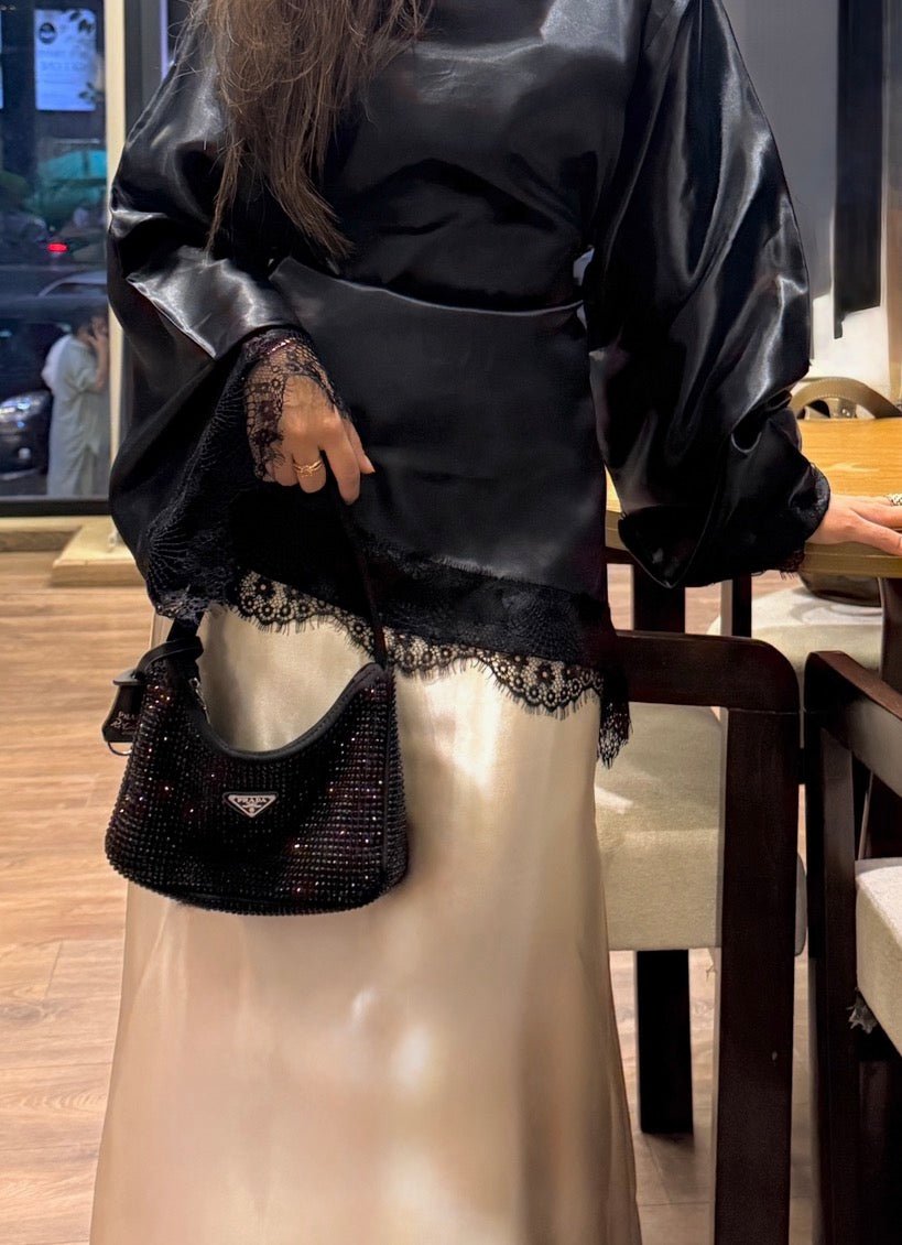 Black Asymmetrical Shirt - Layali Al Noor