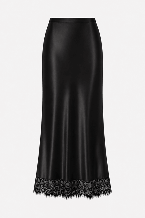Black Lace Satin Skirt - Layali Al Noor