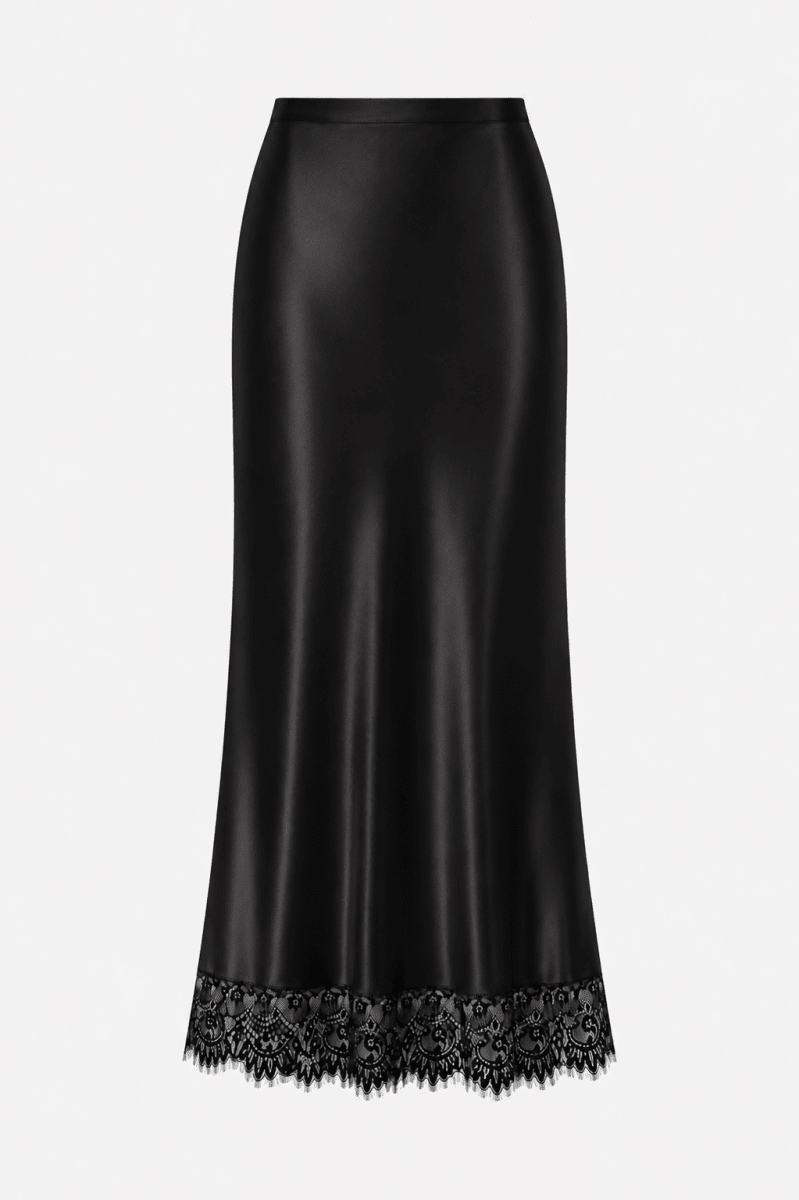 Black Lace Satin Skirt - Layali Al Noor