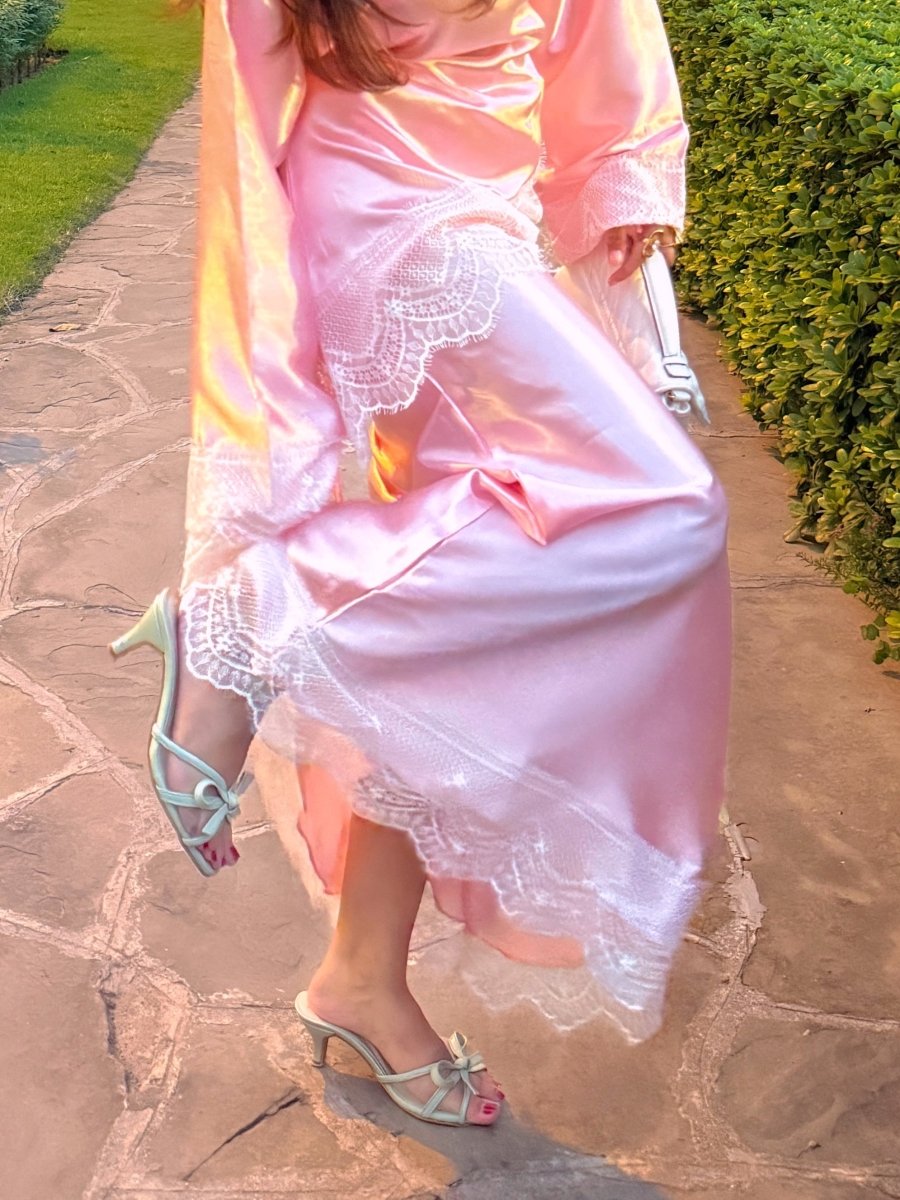 Pink Lace Satin Skirt - Layali Al Noor