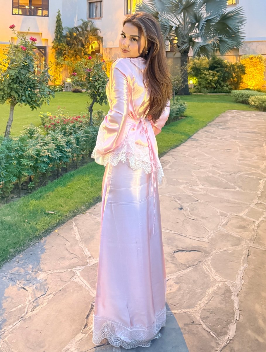 Pink Lace Satin Skirt - Layali Al Noor