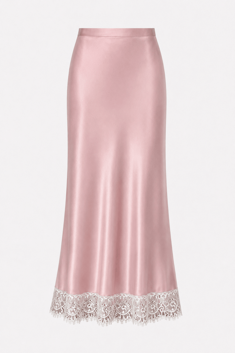 Pink Lace Satin Skirt - Layali Al Noor