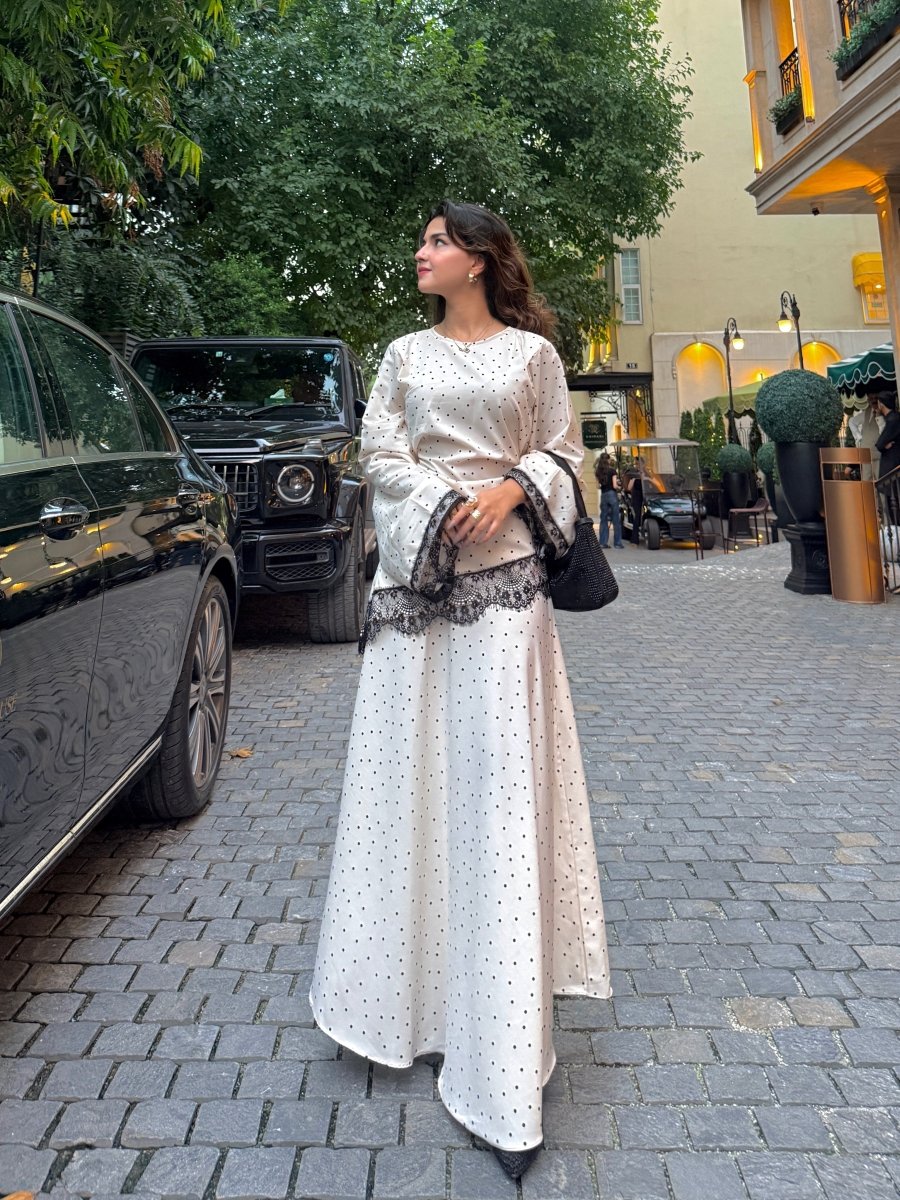 Polka Dot Asymmetrical Shirt - Layali Al Noor