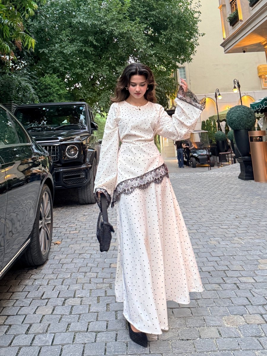 Polka Dot Asymmetrical Shirt - Layali Al Noor