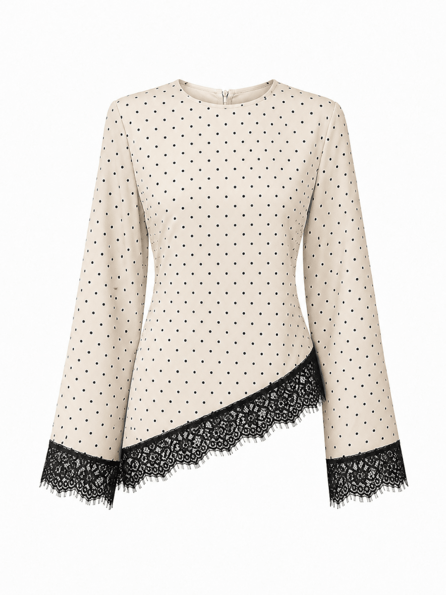 Polka Dot Asymmetrical Shirt - Layali Al Noor