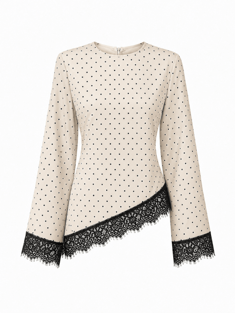 Polka Dot Asymmetrical Shirt - Layali Al Noor