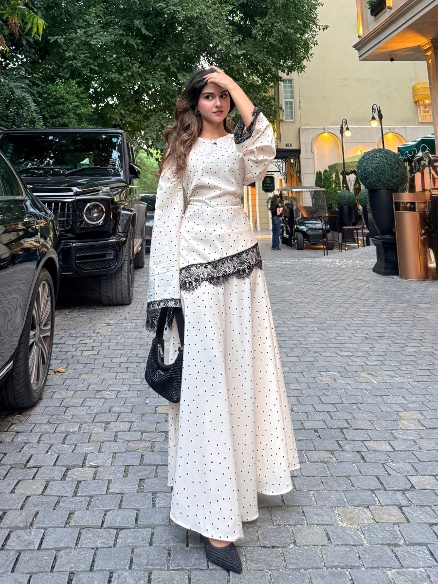 Polka Dot Asymmetrical Shirt - Layali Al Noor