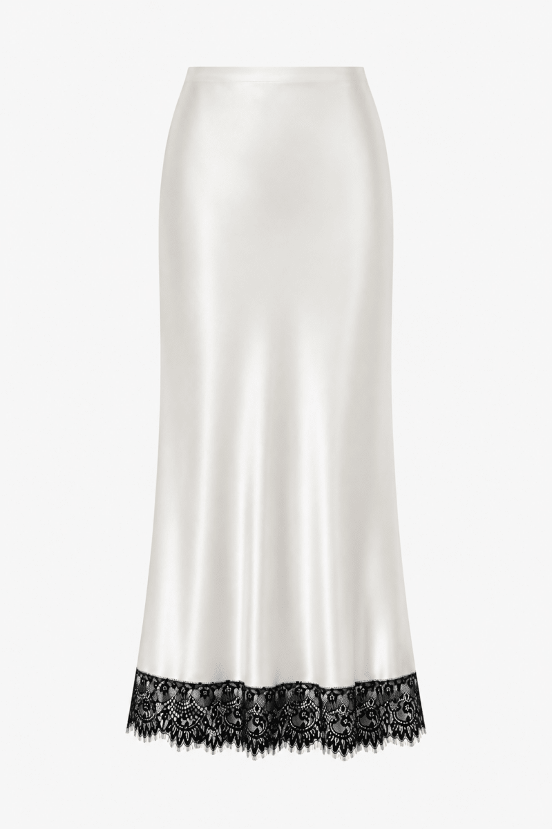 White Lace Satin Skirt - Layali Al Noor